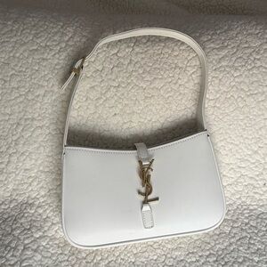 White Shoulder Bag with Gold Accent